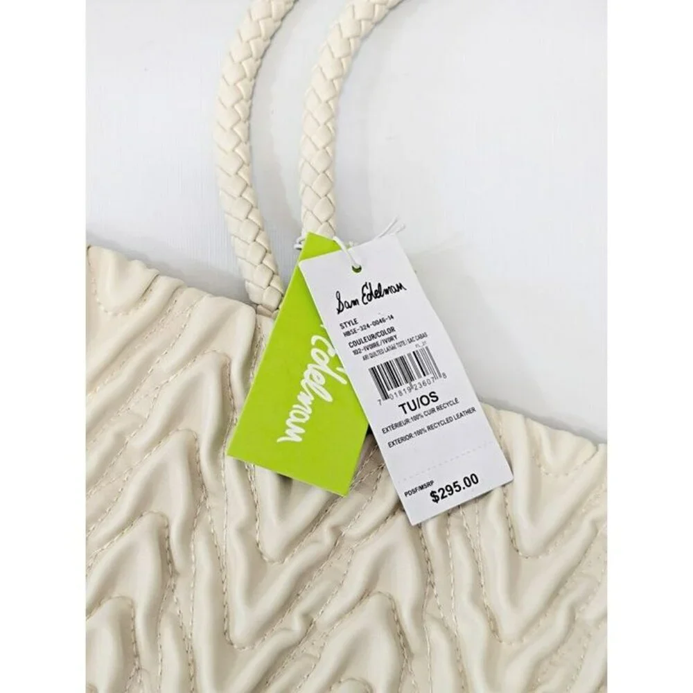 Sam Edelman Ari Women's Quilted Large Tote in Ivory Leather (MSRP $295)